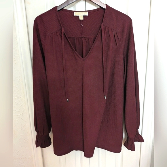 Michael Kors Long Sleeve Peasant Style Blouse Merlot/Burgundy - Picture 10 of 15